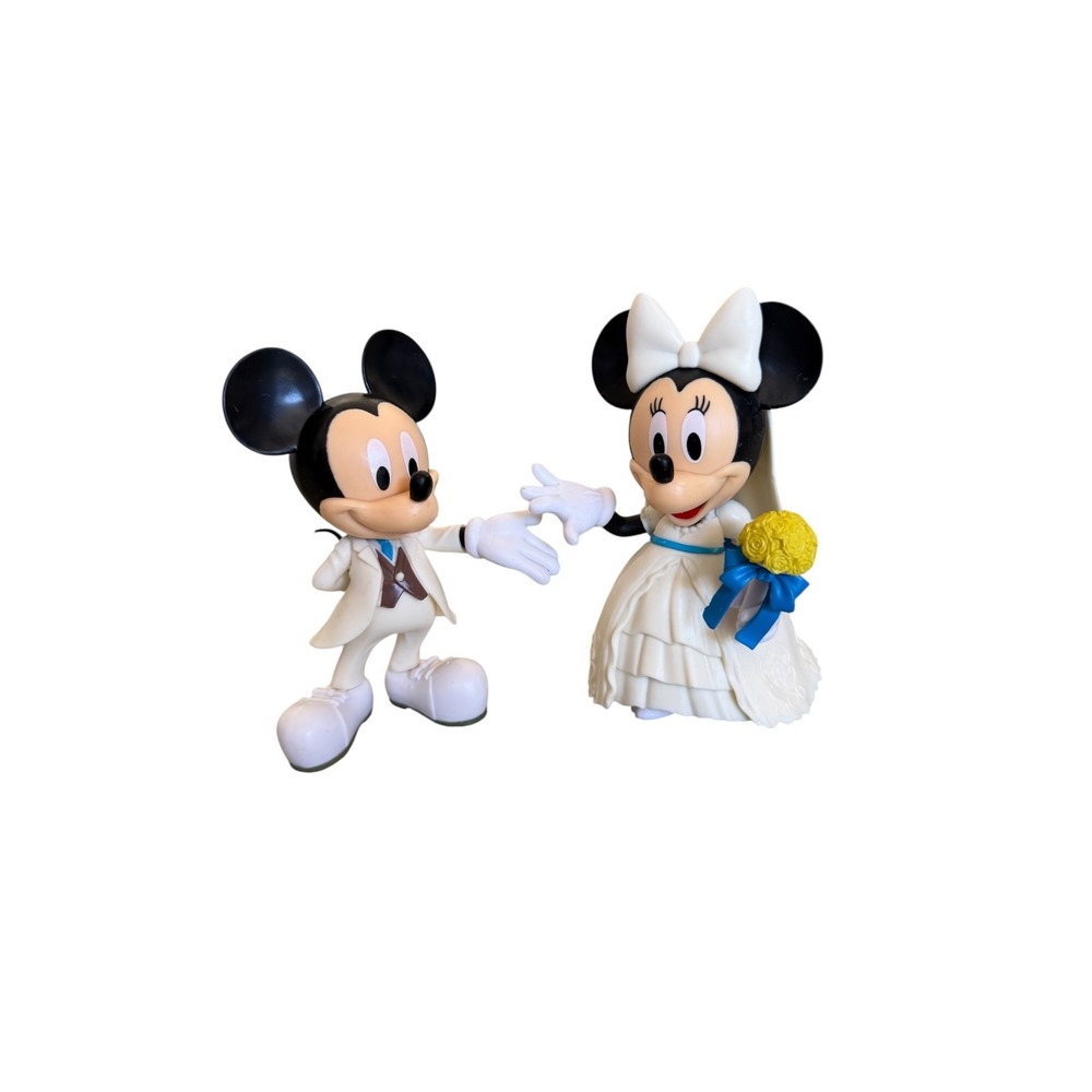 Disney Mickey Minnie Mouse Wedding Cake Topper Figurine Set Cream Blue Tux Dress